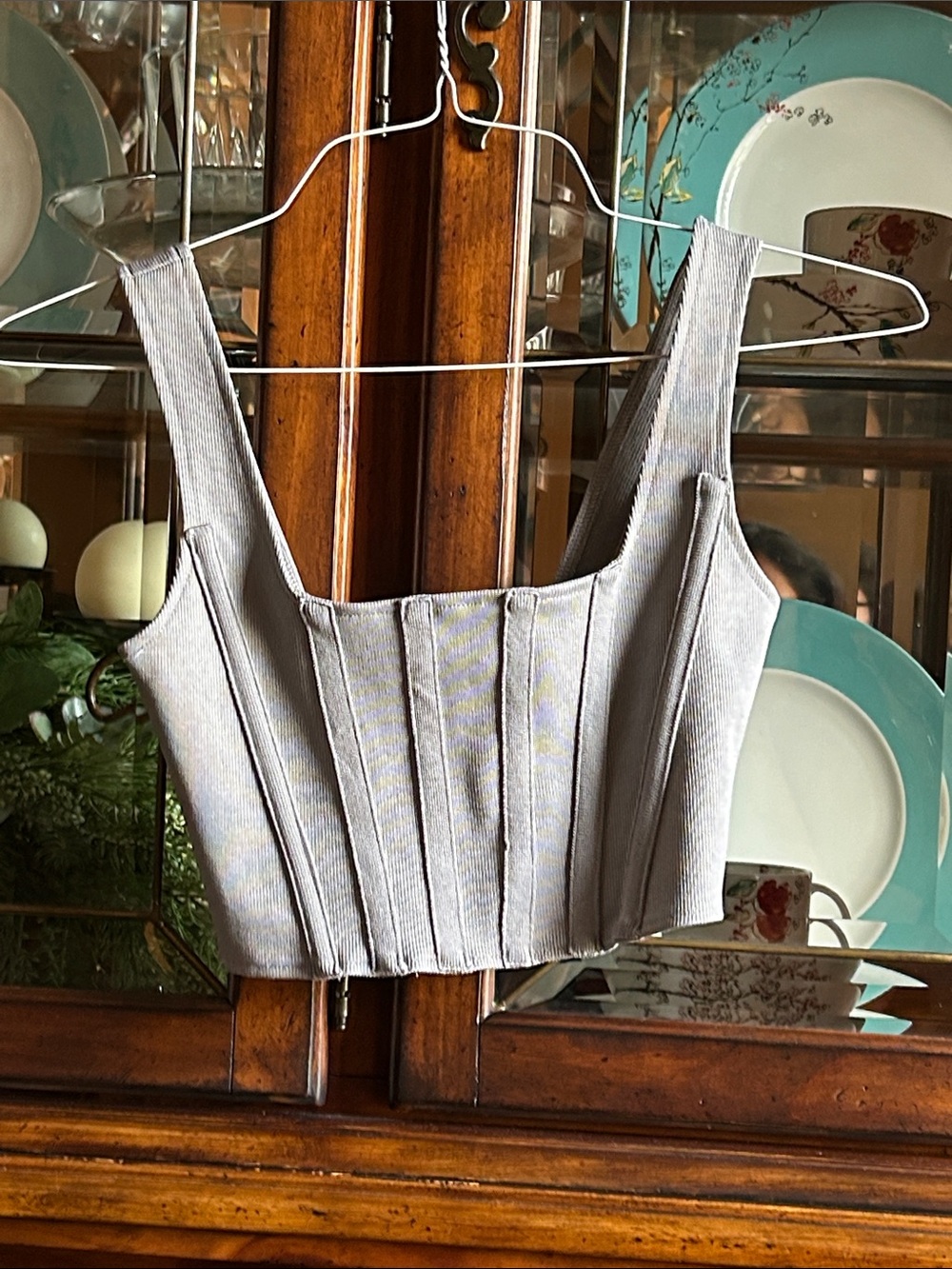 Forever 21 Gray Ribbed Corset-Style Crop Top
